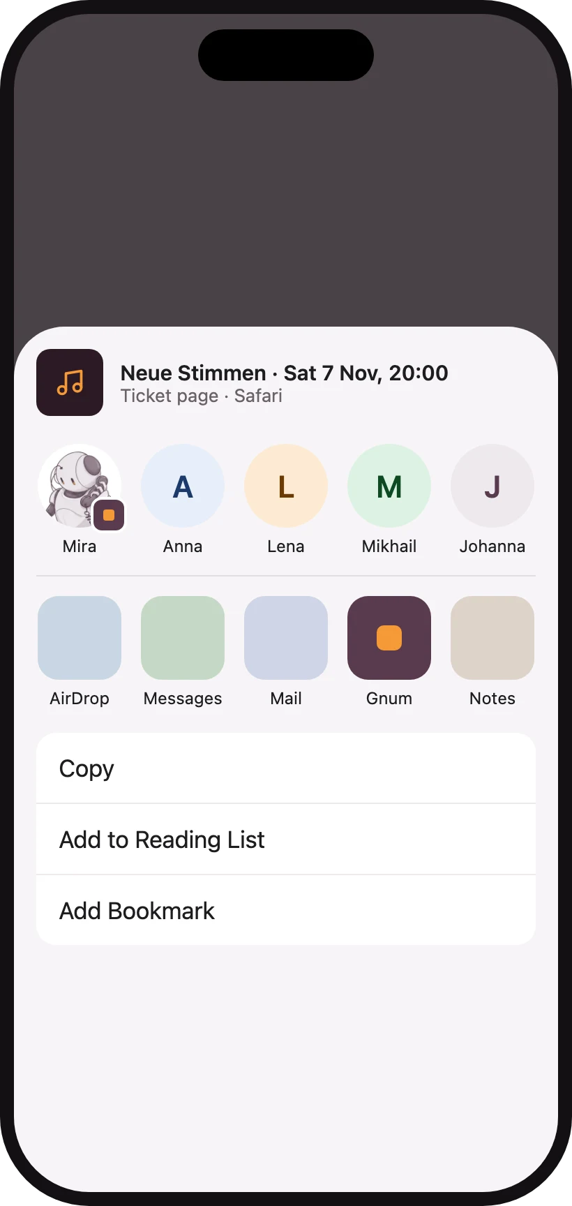 The share sheet